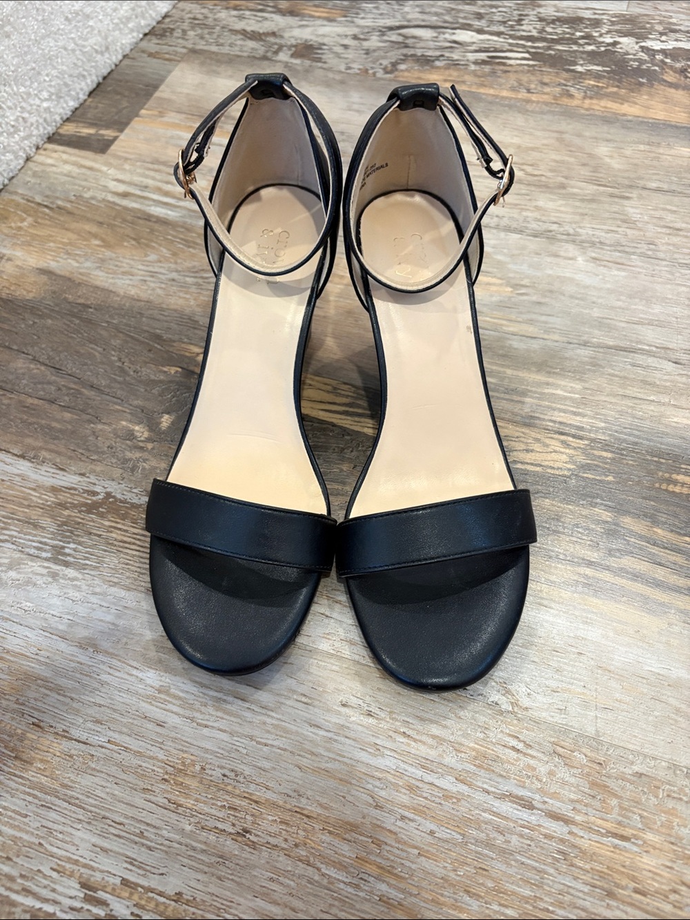crown & ivy Black Ankle-Strap Open-Toe Heels